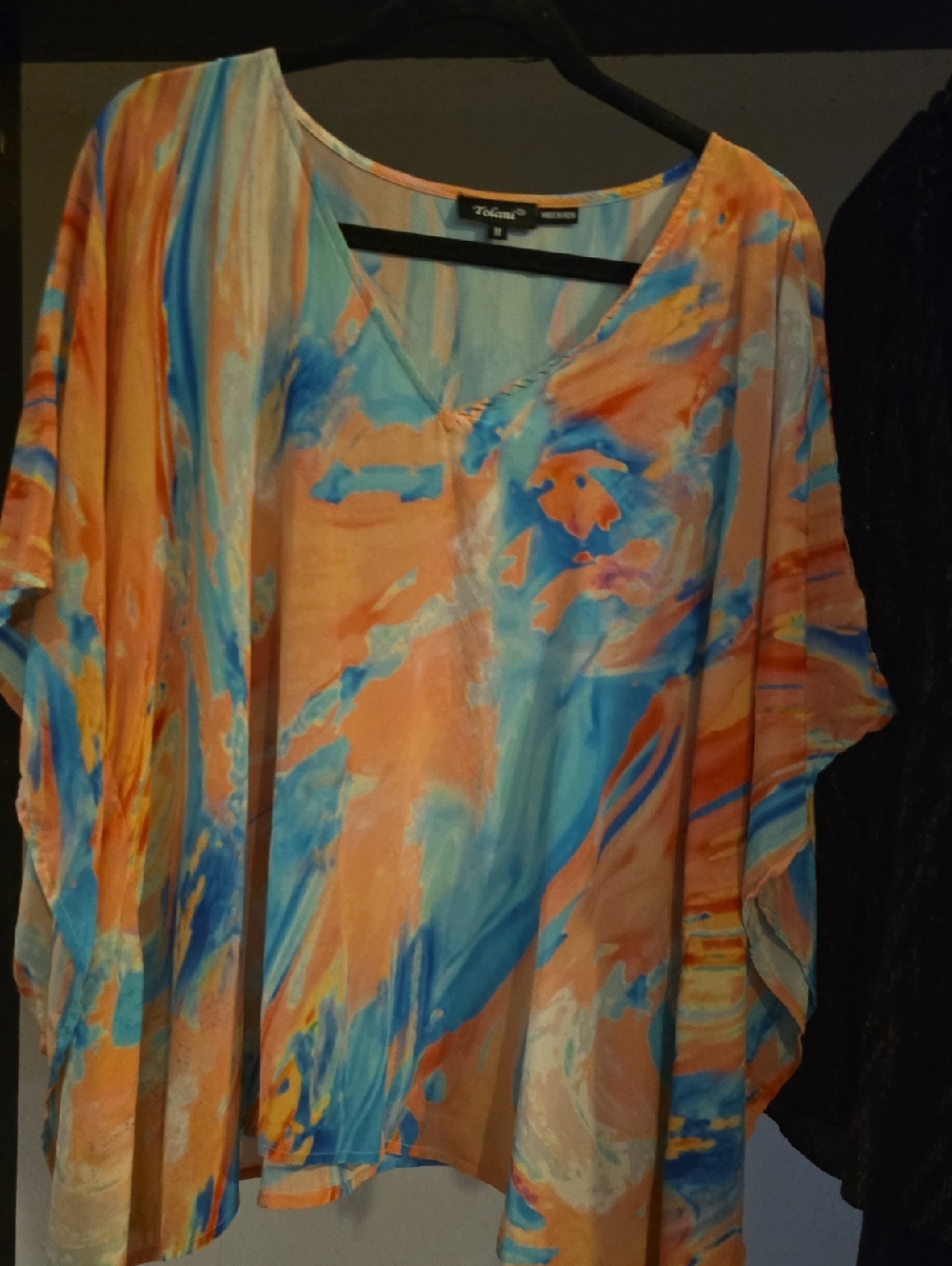Tolani Orange and Blue Watercolor V-Neck Tunic